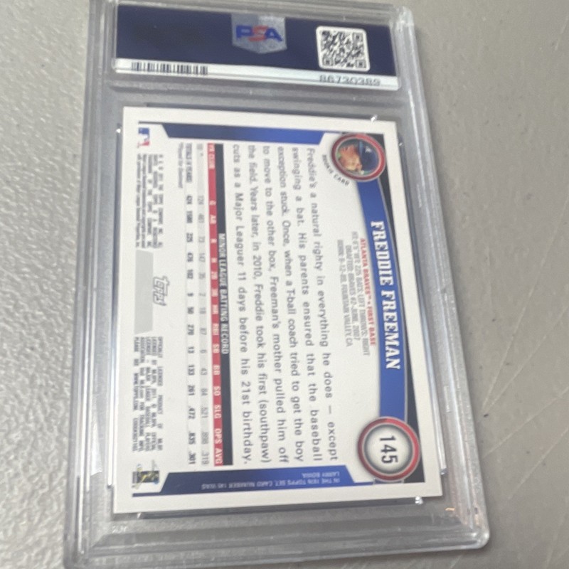 Topps 2011 Freddie Freeman #145 Rookie PSA 9 Atlanta Braves Baseball Card view 2