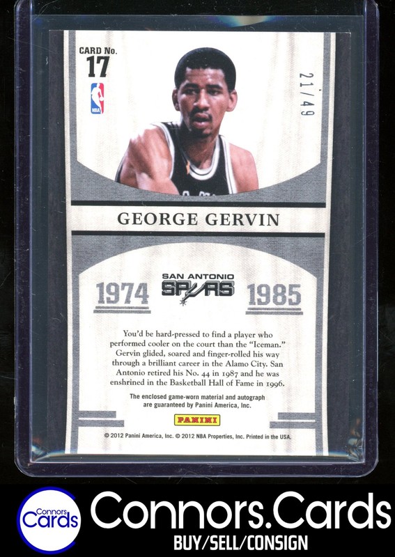 George Gervin Auto 2011-12 Panini Limited #17 Retired Numbers Patch /49 view 2