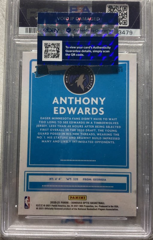 2020 Anthony Edwards Optic Blue Velocity Psa 10 view 2