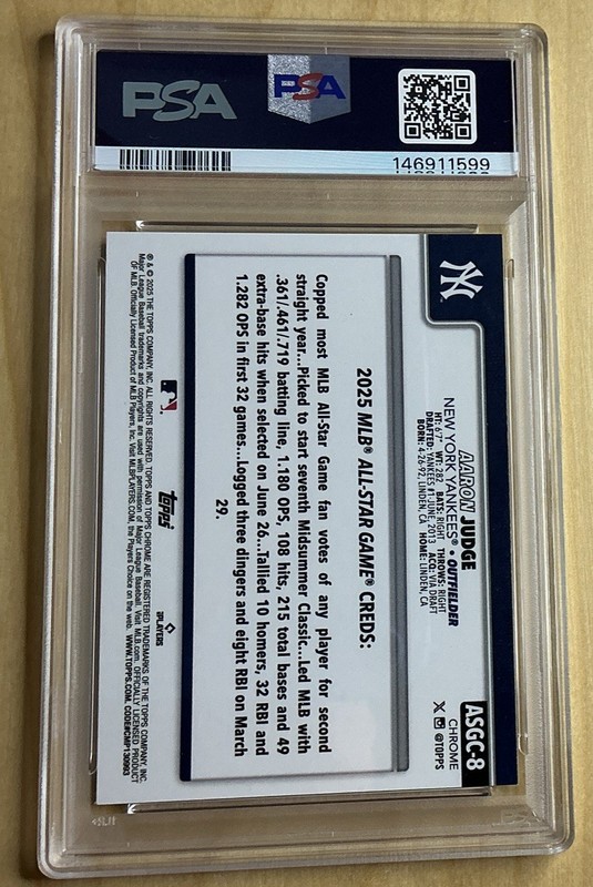🔥2025 Topps Chrome Update 2025 All Star Game #8 Aaron Judge PSA 10 💎 POP 6 view 2