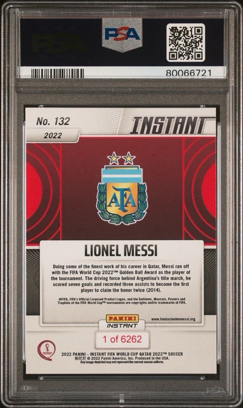 2022 Panini Instant FIFA World Cup Qatar - Lionel Messi #132 /6262 PSA 10 view 2