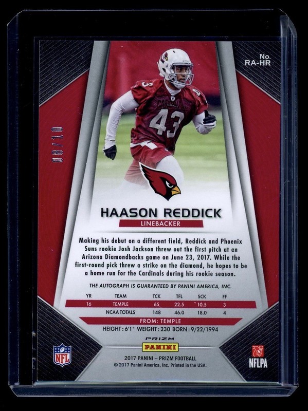 2017 Panini Prizm Haason Reddick Rookie Prizm Gold Refractor Auto RC SSP /10 view 2