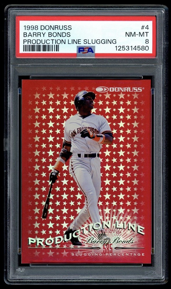 1998 Donruss #4 Barry Bonds Production Line Slugging SP /585 PSA 8 Giants