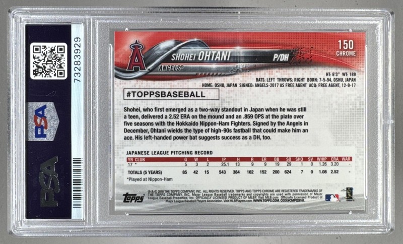 73283929 Shohei Ohtani 2018 Topps Chrome #150 Rookie RC PSA 10 view 2