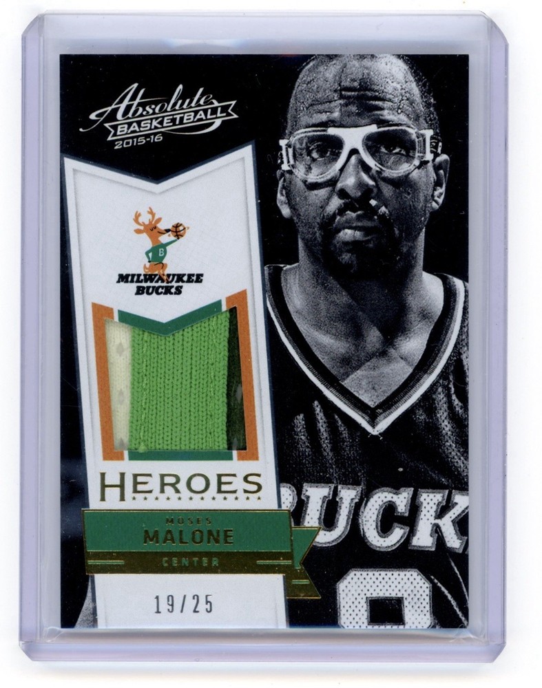 2015-16 Panini Absolute Heroes Moses Malone Game Used 3 Color Prime Patch 25 HOF