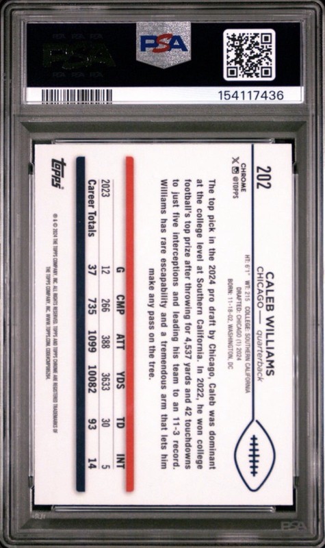 Caleb Williams PSA 10 Sepia Refractor 2024 Topps Chrome #202 (RC) GEM MINT view 2