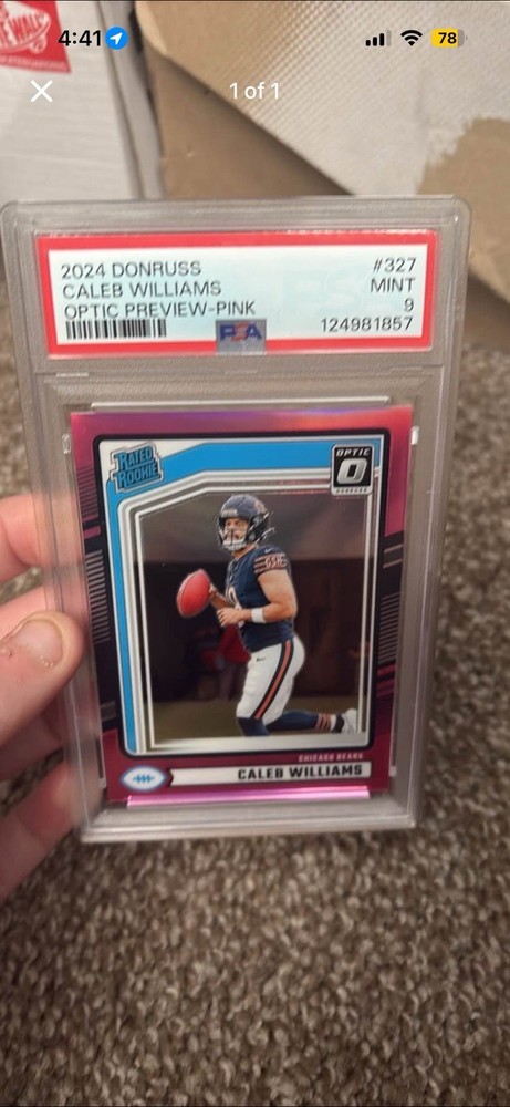 Panini Donruss 2024 Caleb Williams #327 Optic Preview Pink Prizm RC PSA 9