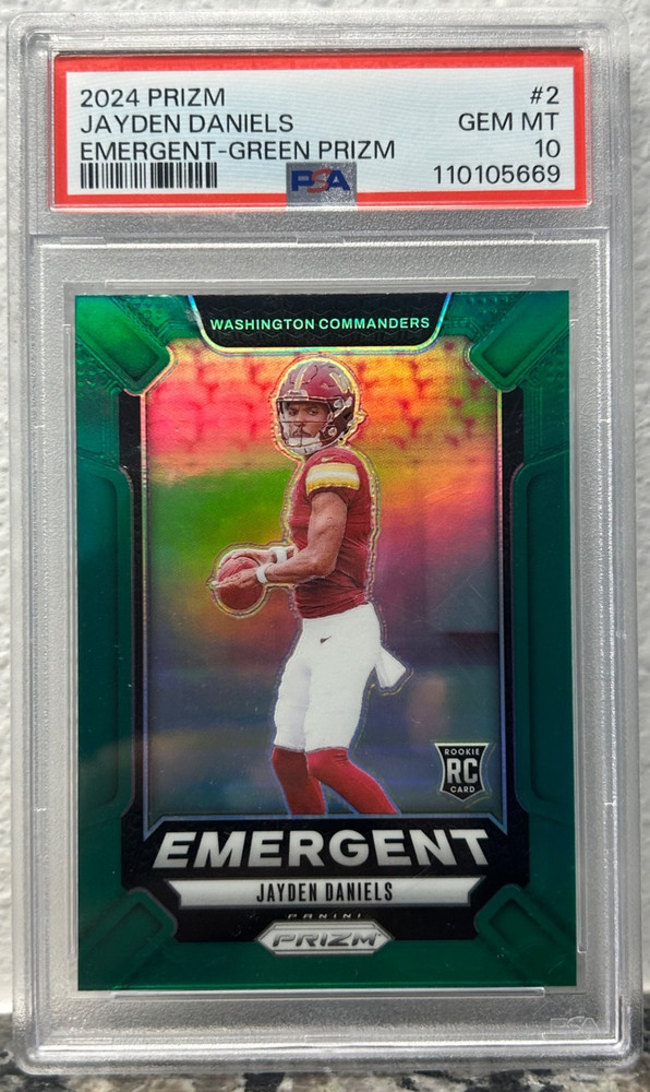2024 Panini Prizm Jayden Daniels EMERGENT GREEN PRIZM #2 ROOKIE RC PSA 10
