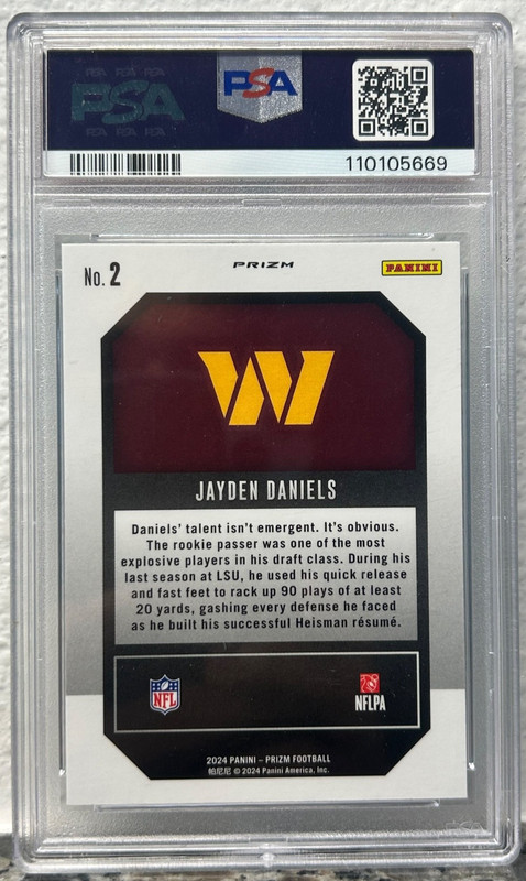 2024 Panini Prizm Jayden Daniels EMERGENT GREEN PRIZM #2 ROOKIE RC PSA 10 view 2