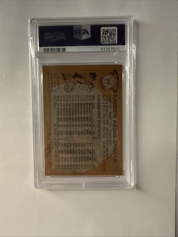 1981-82 Topps Kareem Abdul-Jabba #20 PSA 8 Nicely Centered view 2