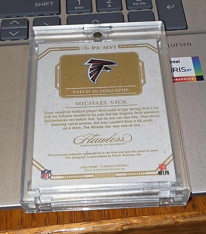 2023 Panini Flawless - Michael Vick #PA-MVI 3 Color Jersey Patch Auto /25 view 2