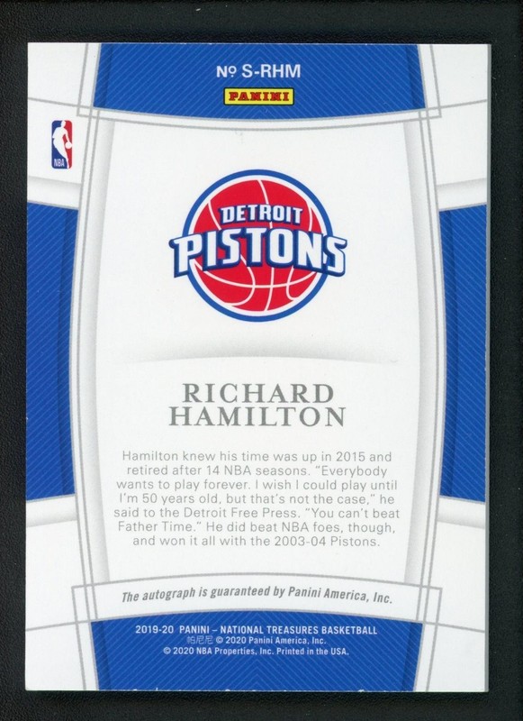 2019-20 RICHARD HAMILTON 02/10 AUTO PANINI NATIONAL TREASURES SIGNATURES view 2