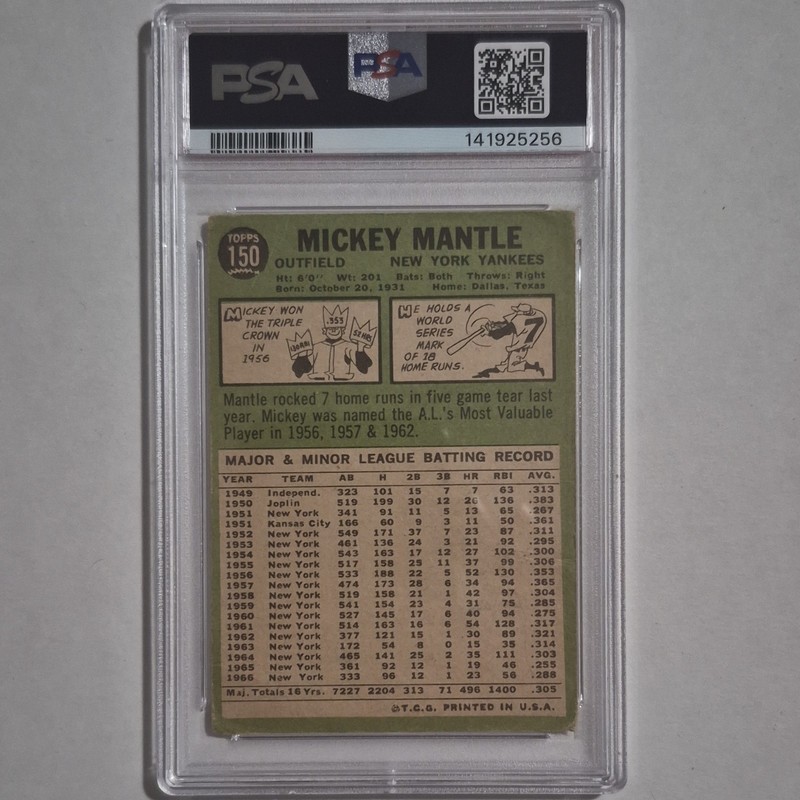 Topps 1967 Mickey Mantle #150 New York Yankees Base Set PSA 1 view 2