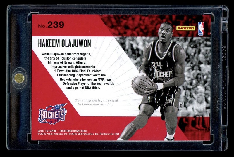2015-16 Panini Preferred Unparalleled Hakeem Olajuwon On Card Auto Holo /50 HOF view 2