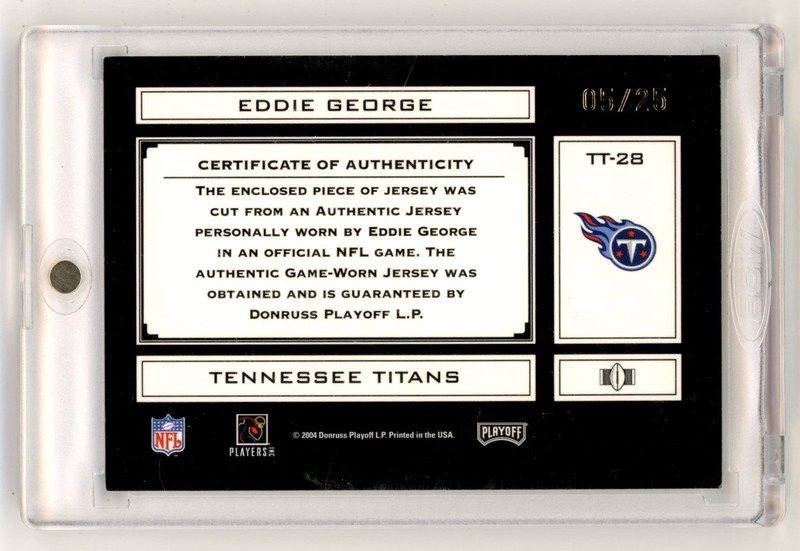 2004 Playoff Absolute Tools of Trade Eddie George Game Used Prime Patch Auto /25 view 2