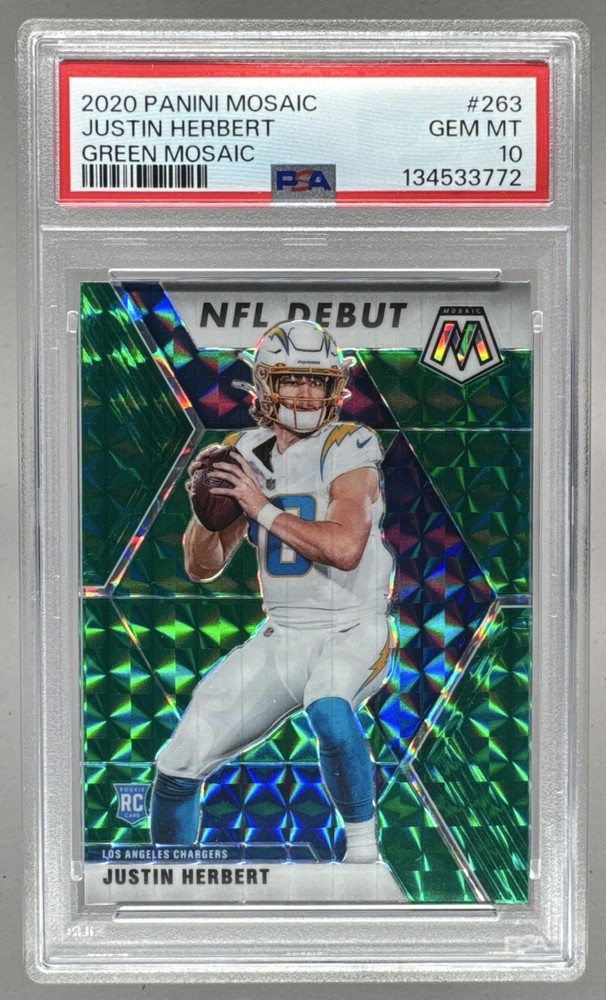 134533772 Justin Herbert 2020 Panini Mosaic #263 Prizm Green Rookie RC PSA 10