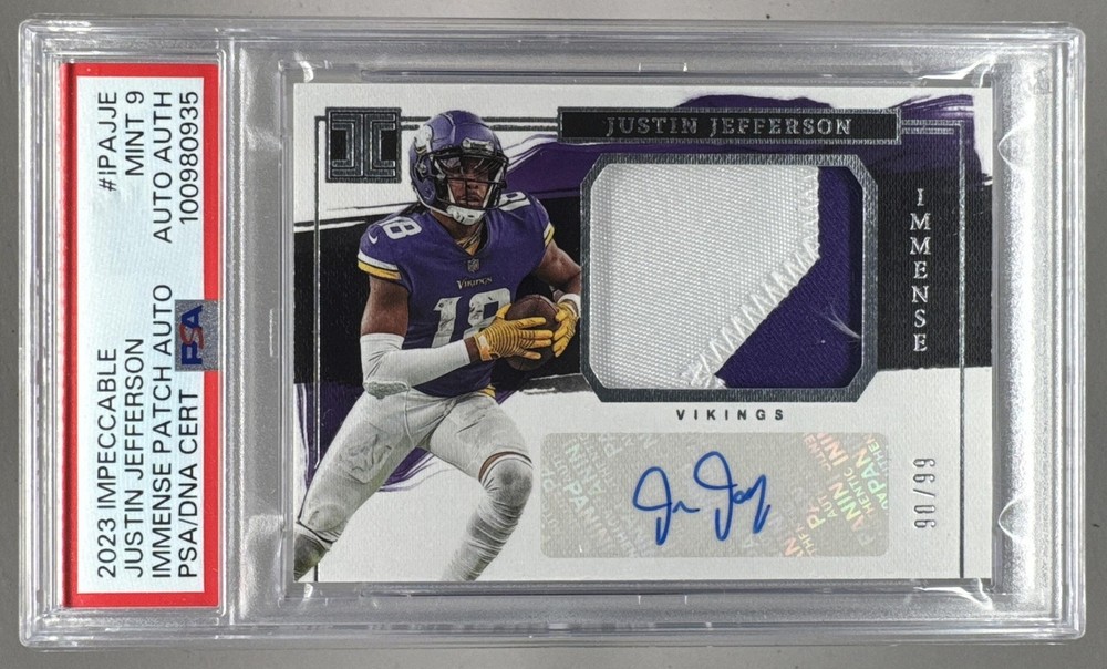 Justin Jefferson 2023 Panini Impeccable Immense Patch Autos Auto /99 PSA 9
