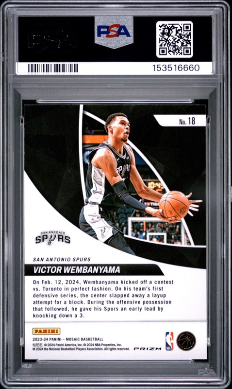 153516660 Victor Wembanyama 2023 Panini Mosaic #18 Mosaic Elevate RC PSA 10 view 2