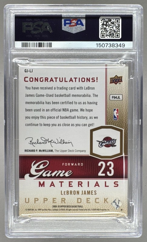 LeBron James 2009 Upper Deck #GJ-LJ Gold Game GU Patch 11/150 PSA 9 view 2