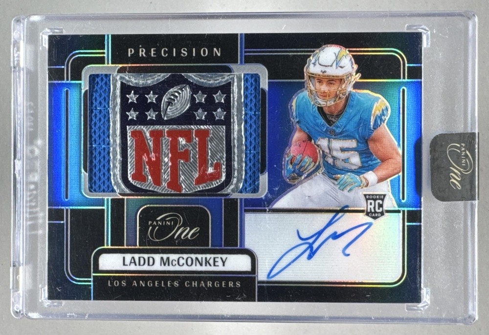 Ladd McConkey 2024 Panini One #309 Black Precision RC NFL Shield Patch Auto 1/1