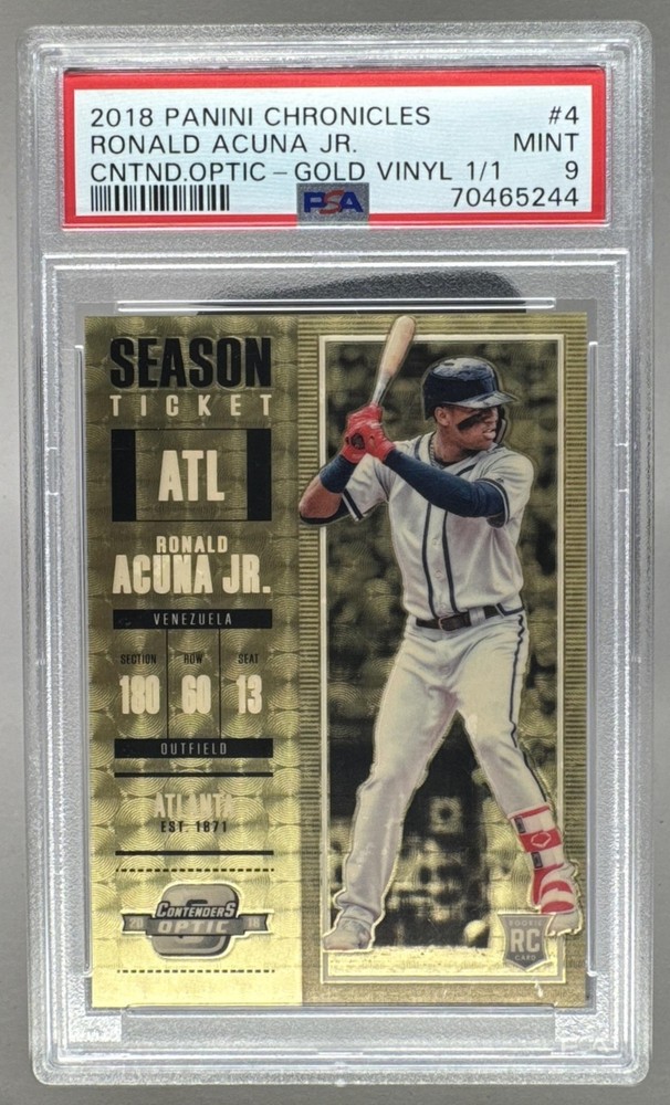 Ronald Acuna Jr 2018 Panini Chronicles Gold Vinyl Contenders Optic RC 1/1 PSA 9