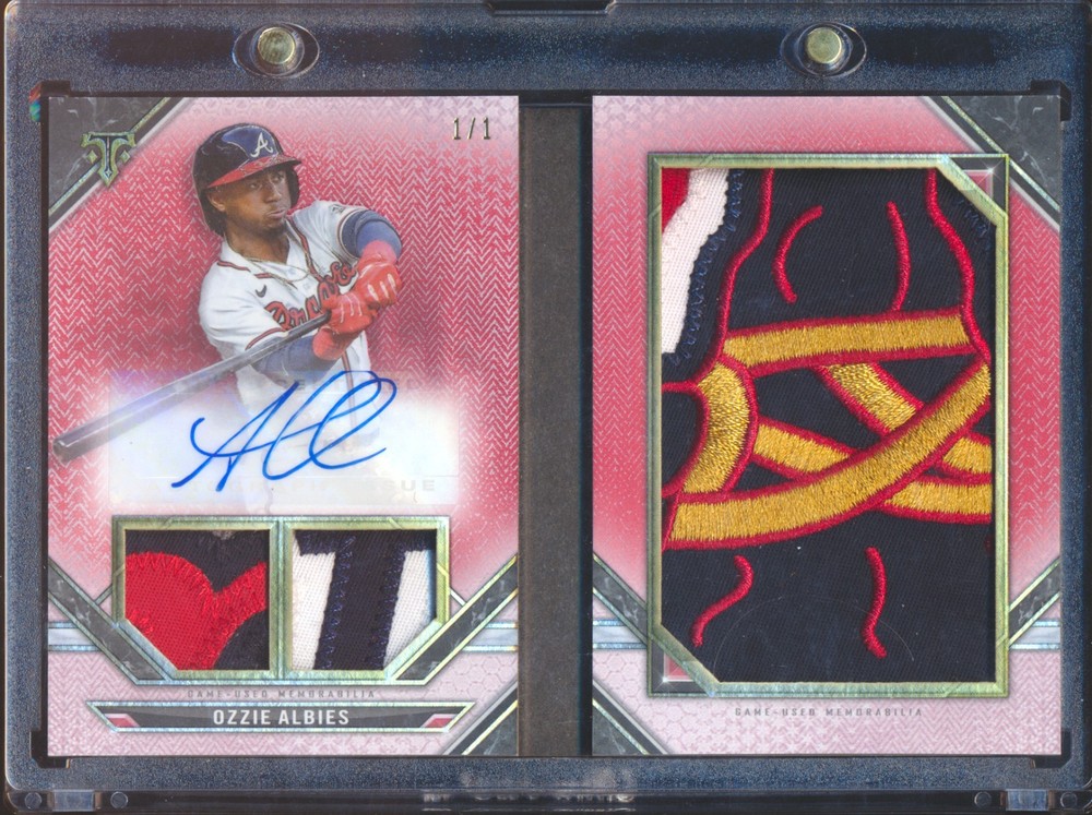Ozzie Albies 2021 Topps Triple Threads Ruby Jumbo Plus GU Patch Auto Book 1/1