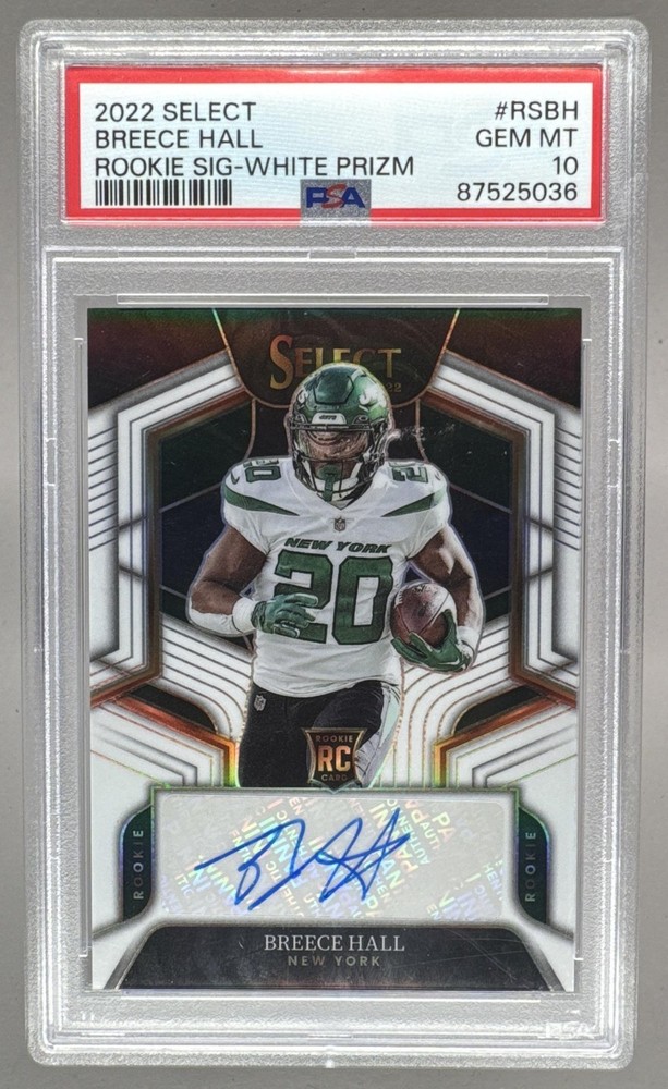Breece Hall 2022 Panini Select #RS-BH White Prizm Rookie RC Auto 11/35 PSA 10