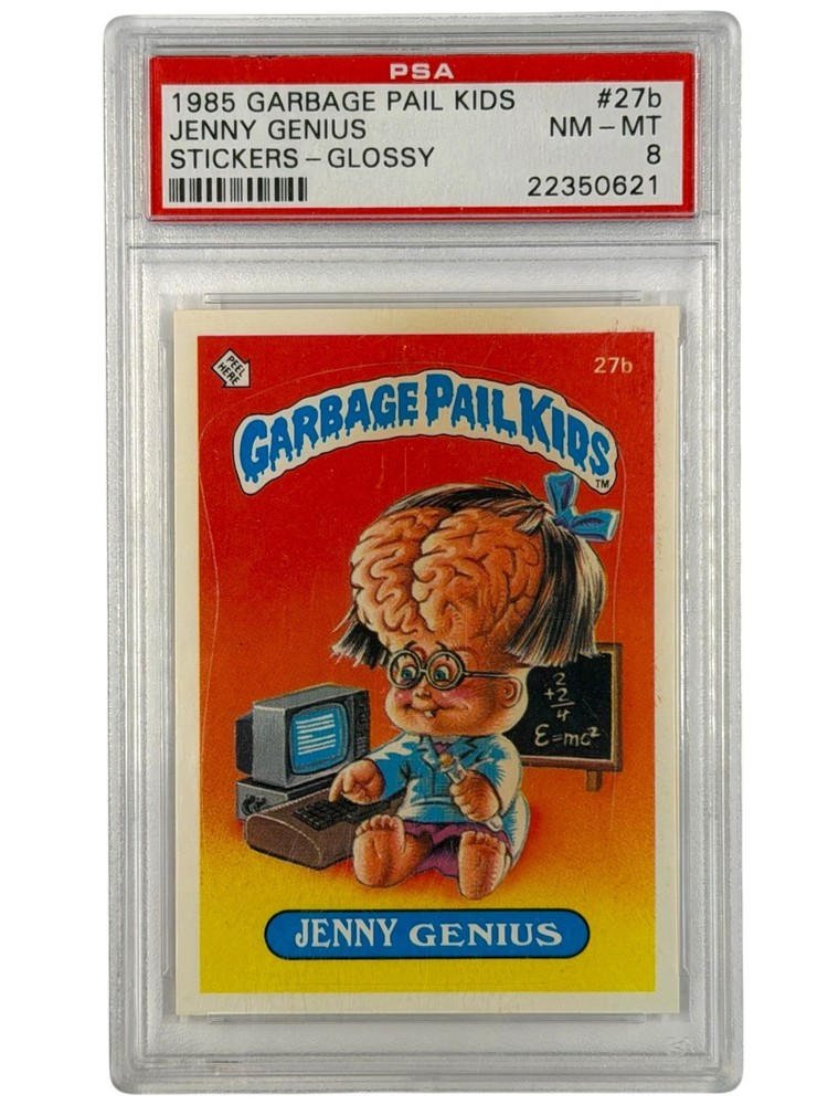 1985 Garbage Pail Kids Jenny Genius Stickers Glossy #27b PSA 8
