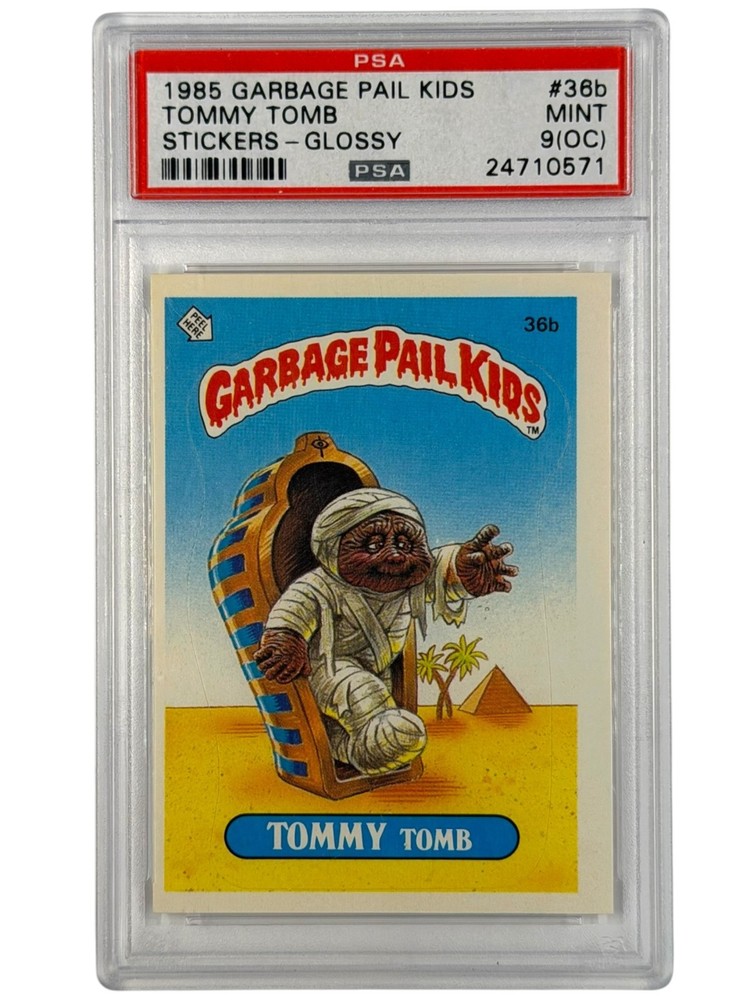 1985 Garbage Pail Kids Tommy Tomb Stickers Glossy #36b PSA 9 OC