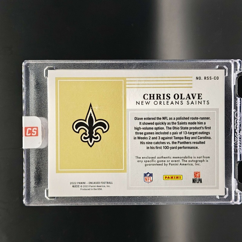 Chris Olave 2022 Encased #RSS-CO Rookie Dual Swatch Auto ON CARD /25 RPA view 2