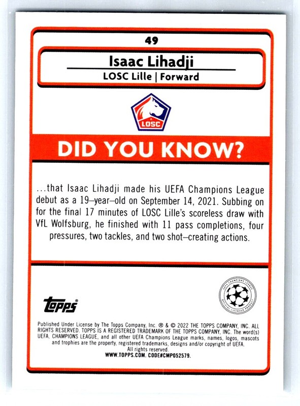 Isaac Lihadji AQUA PRIZM REFRACTOR ROOKIE 2021-2022 Topps Merlin UEFA UCL # b23a view 2