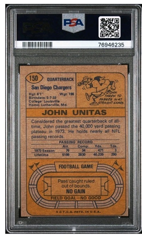 1974 Topps #150 Johnny Unitas (HOF) PSA 5 view 2