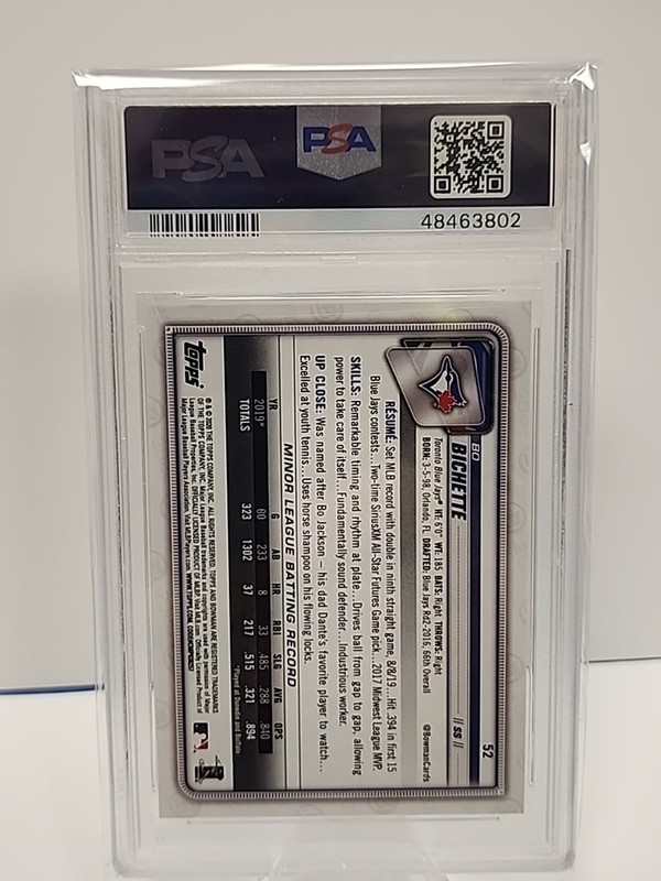 48463802 Bo Bichette 2020 Bowman #52 Rookie RC PSA 10 view 2
