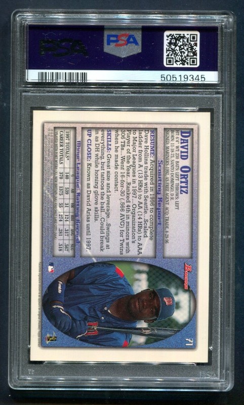 1998 Bowman David Ortiz #71 PSA 10 GEM MINT HOF 💎 view 2