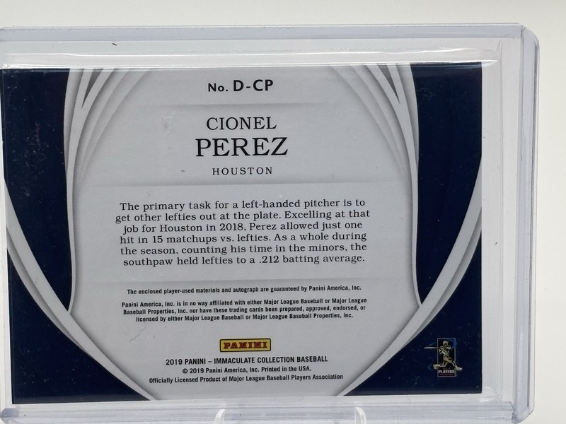 2019 Panini Immaculate Cionel Perez RPA Auto Patch /99 RC Astros Game Worn MLB view 2