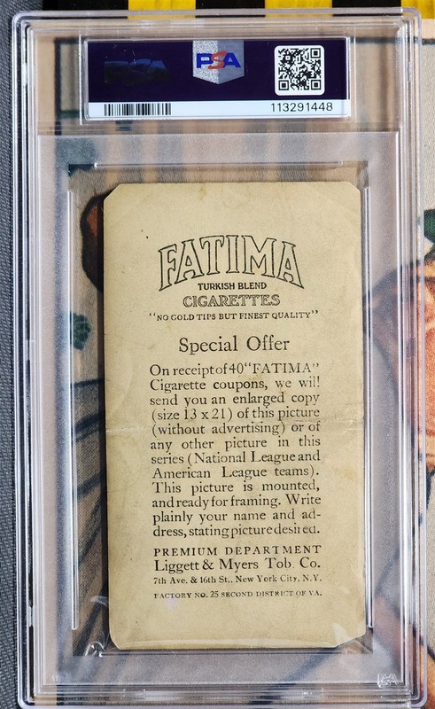 PITTSBURGH NATIONALS HONUS WAGNER 1913 T200 Fatima Cigarettes PSA Authentic  view 2
