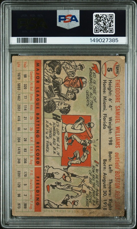 1956 Topps 5 Ted Williams Gray Back PSA 2.5 149027385 view 2