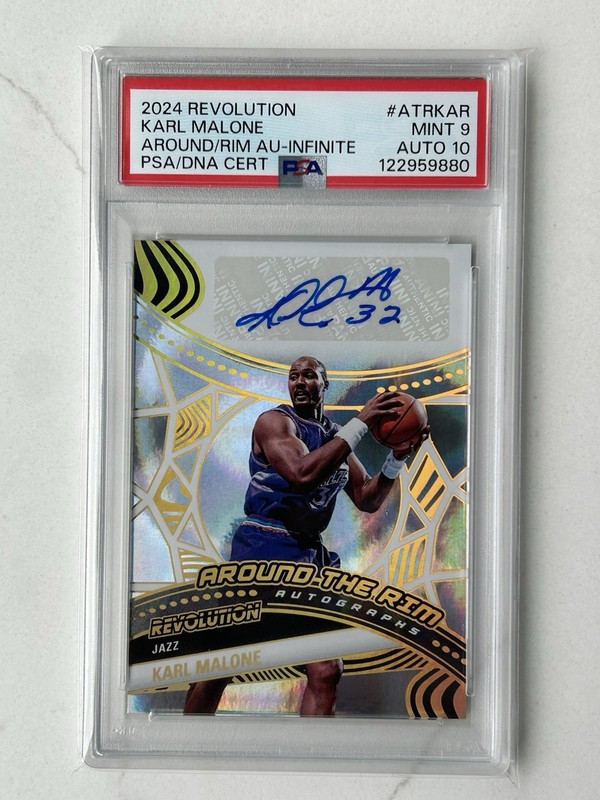 2024-25 Panini Revolution Karl Malone Auto Infinite /25 PSA 9 Around The Rim
