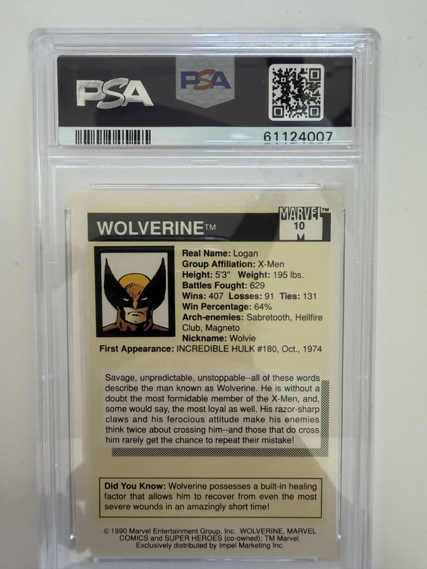 1990 Marvel Universe Series 1 - Wolverine #10 - PSA 8 NM-MT NEAR MINT/MINT! view 2