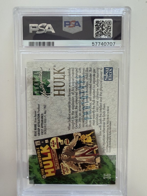 1992 Marvel Masterpieces PROTOTYPE Hulk #36 PSA 8 view 2