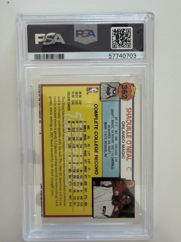 PSA 9 MINT SHAQUILLE ONEAL 1992 TOPPS GOLD RC #362 ORLANDO MAGIC ROOKIE view 2