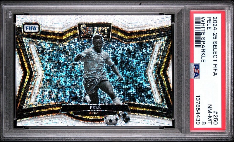 Panini 2024-25 Select FIFA Field Level Pelé #250 White Sparkle Prizm PSA 8
