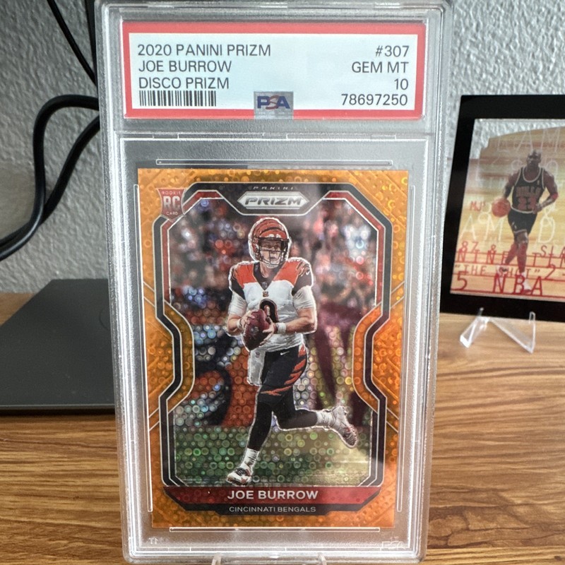 Panini 2020 Prizm Joe Burrow Orange Disco Prizm Rookie PSA 10 #307 Bengals