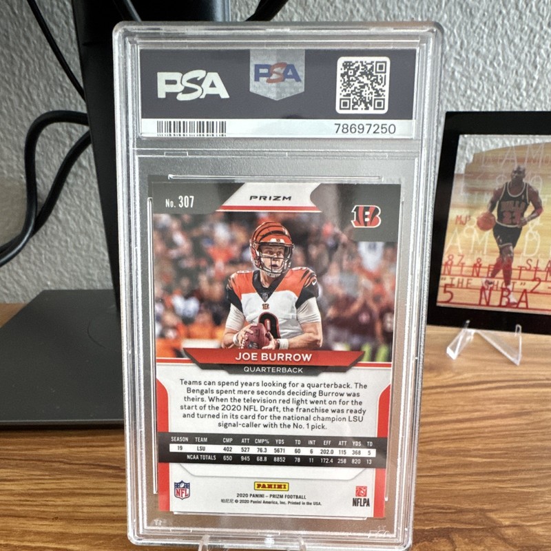 Panini 2020 Prizm Joe Burrow Orange Disco Prizm Rookie PSA 10 #307 Bengals view 2