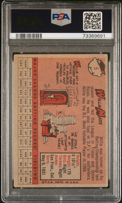 1958 Topps #5 Willie Mays PSA 2 view 2