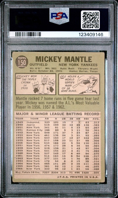 1967 Topps #150 Mickey Mantle PSA 1 view 2