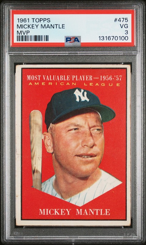 1961 Topps #475 Mickey Mantle Mvp PSA 3