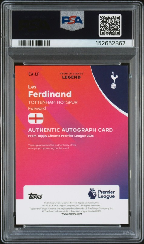 2025-26 Topps Chrome Premier League LES FERDINAND AUTO REFRACTOR PSA 10 (AU) view 2