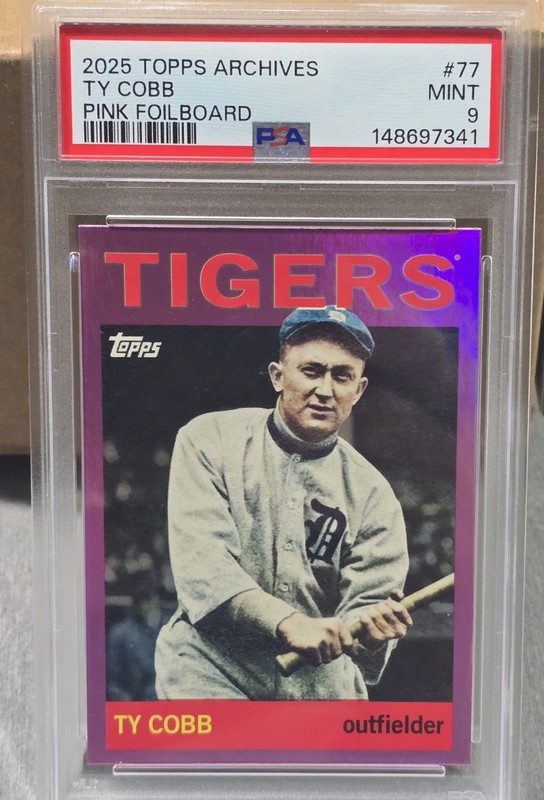2025 Topps Archives Pink Foilboard Ty Cobb (#77) Detroit Tigers HOF PSA 9 MINT view 2
