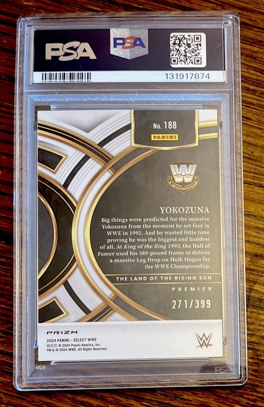 Yokozuna PSA 10 2024 Select WWE Premier #188 Black & Blue Prizm /399 POP 1 Card view 2